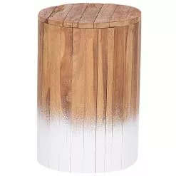 Beliani Mesa Auxiliar De Madera De Teca Clara/blanco ⌀ 30 Cm MOVAS