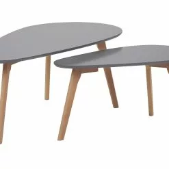 Beliani Conjunto De 2 Mesas De Centro Gris/madera Clara FLY III