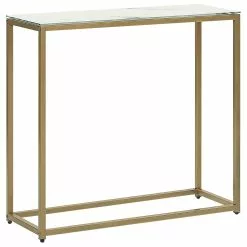 Beliani Consola De Vidrio Templado Blanco/dorado 80 X 30 Cm DORRIS