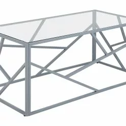 Beliani Mesa De Centro De Vidrio Plateado 100 X 50 Cm ORLAND