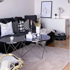 Beliani Mesa De Centro De Vidrio Templado Negro/dorado ⌀ 80 Cm MERIDIAN II -Sillones Ventas undef src sa picid 769421 type whitesh image