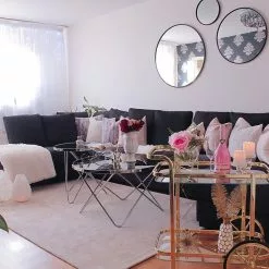 Beliani Mesa De Centro De Vidrio Templado Negro/dorado ⌀ 80 Cm MERIDIAN II -Sillones Ventas undef src sa picid 769423 type whitesh image