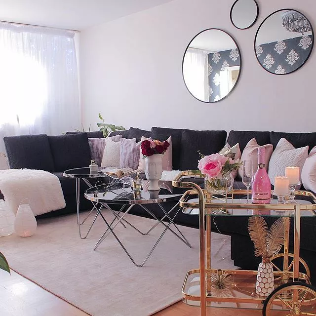 Beliani Mesa De Centro De Vidrio Templado Negro/dorado ⌀ 80 Cm MERIDIAN II - Imagen 4