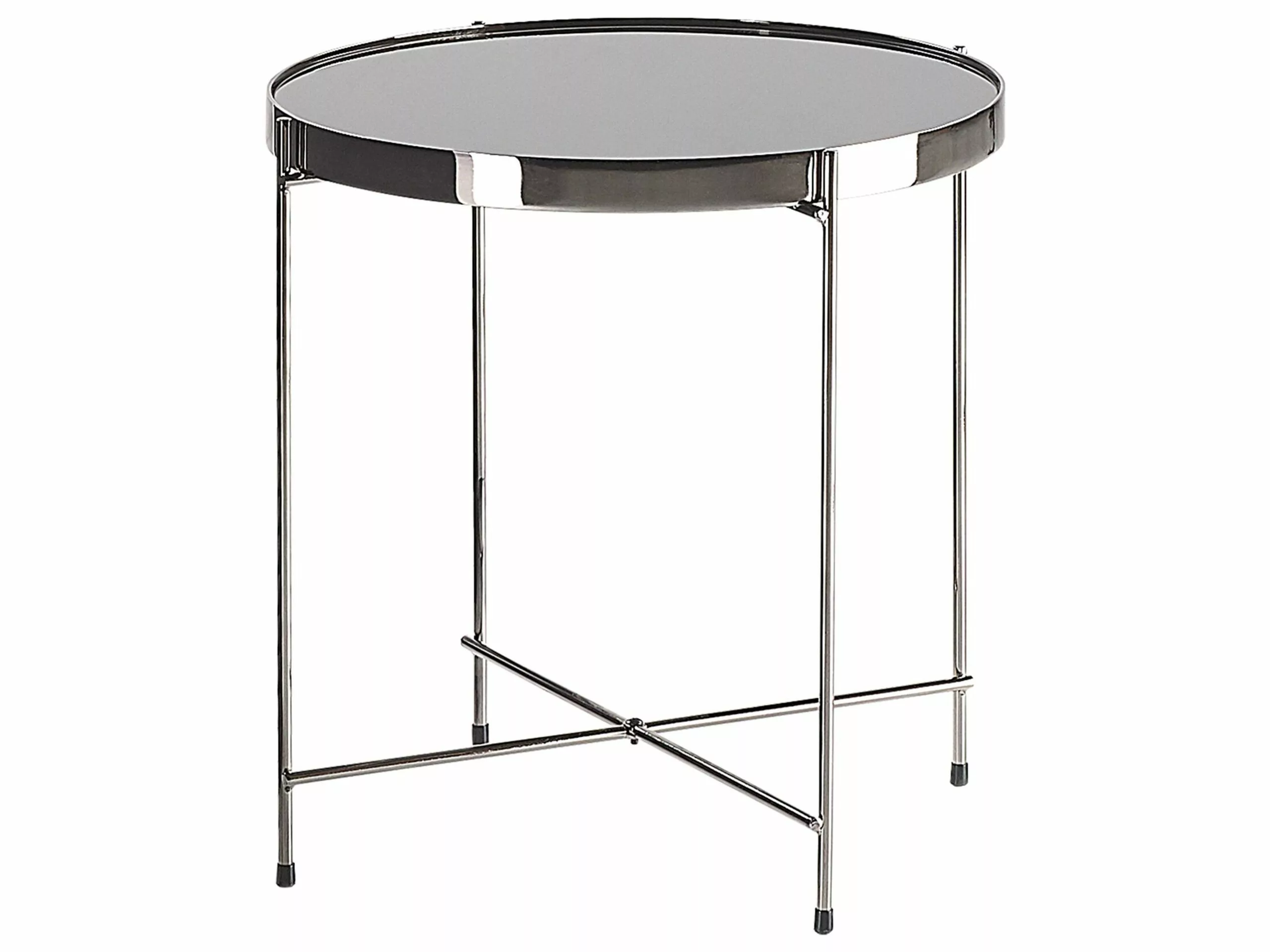 Beliani Mesa Auxiliar De Vidrio Templado/metal Negro/plateado ⌀ 40 Cm LUCEA