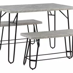 Beliani Conjunto De Comedor 4 Plazas Gris Claro/negro KEMPTON