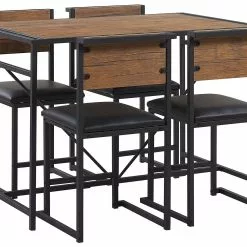 Beliani Conjunto De Comedor 4 Plazas Madera Oscura/negro BURTON