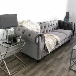 Beliani Mesa Auxiliar De Vidrio Transparente/plateado 40 X 40 Cm BEVERLY -Sillones Ventas undef src sa picid 775356 type whitesh image scaled