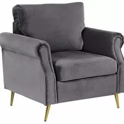 Beliani Sillón De Terciopelo Gris Oscuro/dorado VIETAS