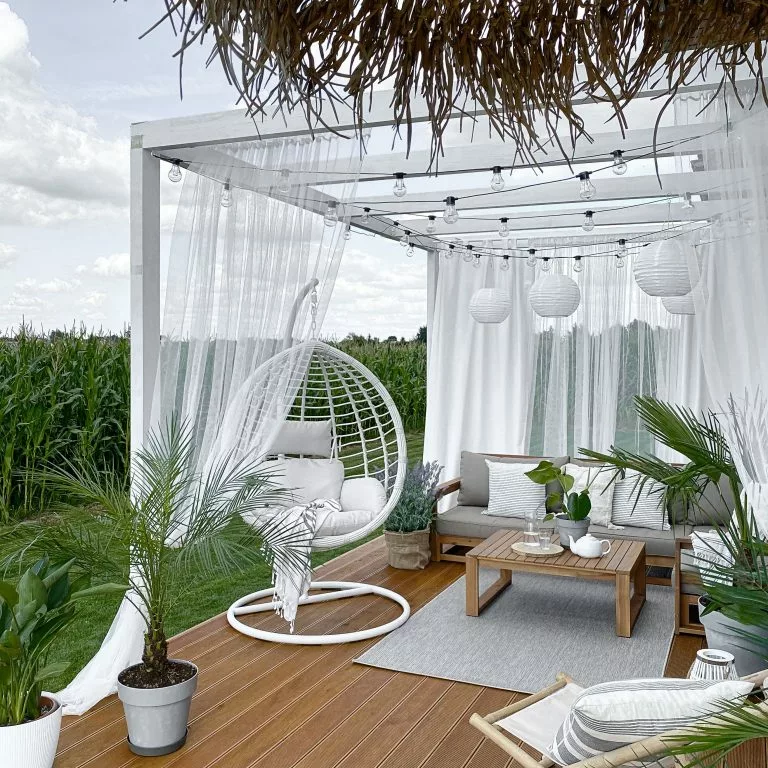 Beliani Silla Colgante En Ratán Blanca Con Soporte FANO - Imagen 4