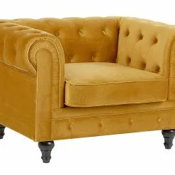 Beliani Sillón De Terciopelo Amarillo CHESTERFIELD