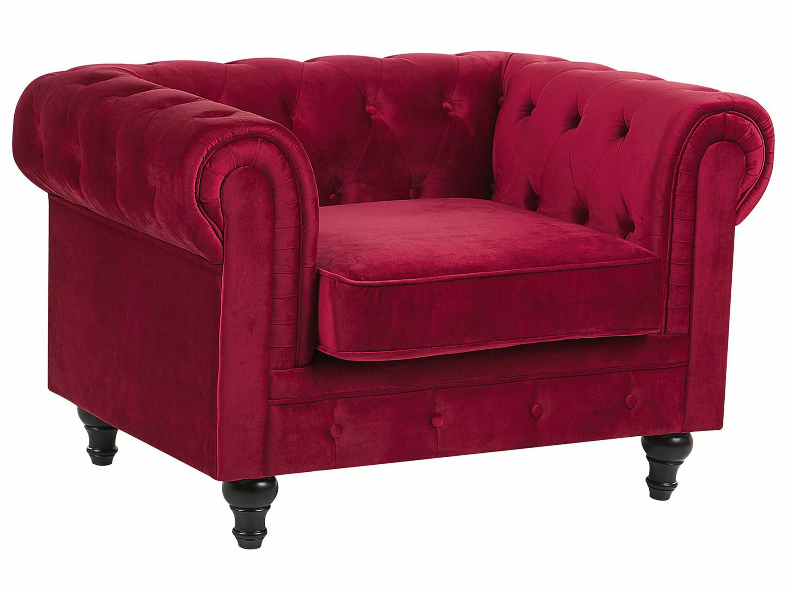 Beliani Sillón De Terciopelo Rojo Oscuro CHESTERFIELD
