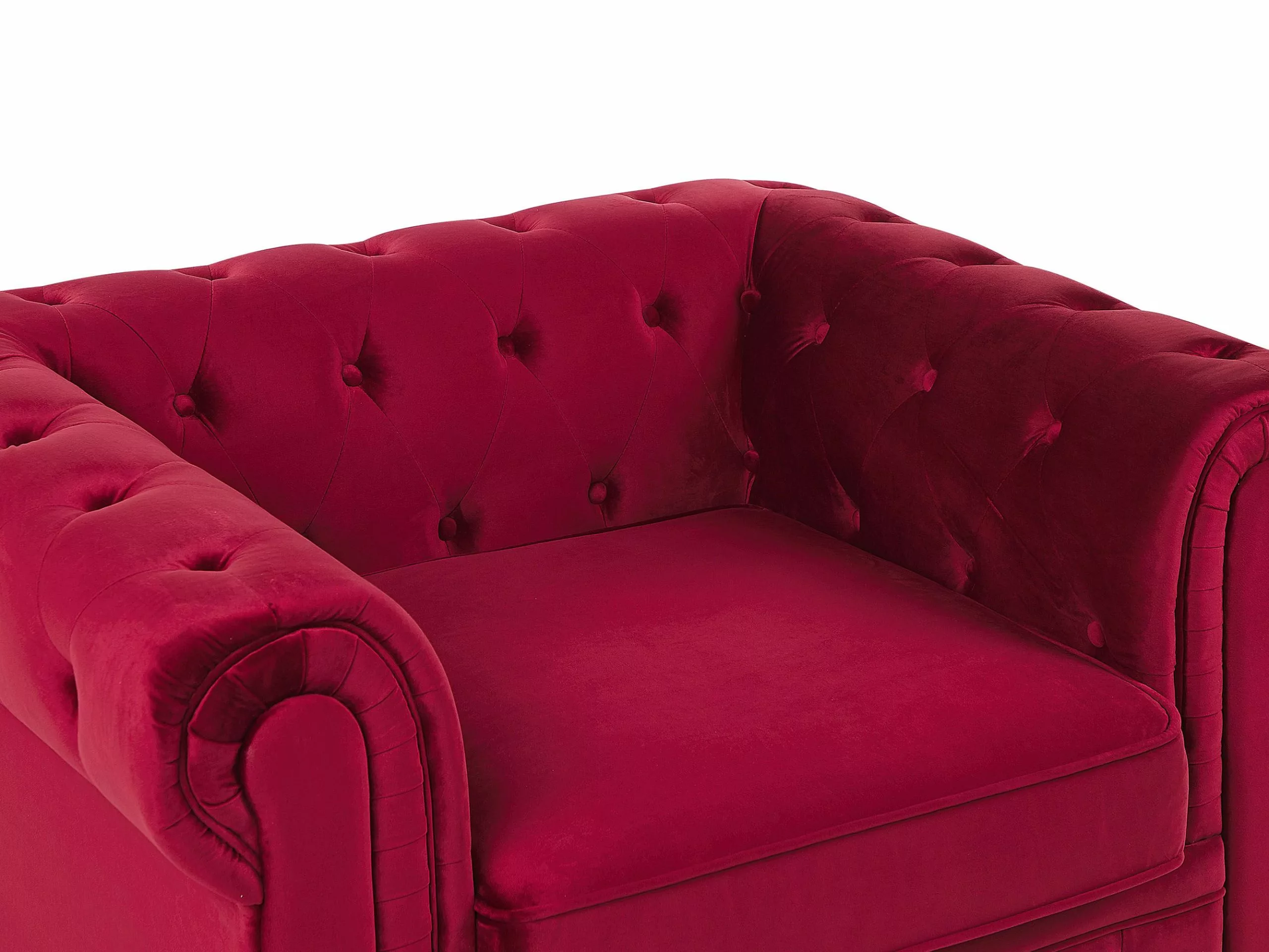 Beliani Sillón De Terciopelo Rojo Oscuro CHESTERFIELD - Imagen 5