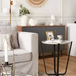 Beliani Mesa Auxiliar Gris Claro/negro ø 50 Cm VALERA -Sillones Ventas undef src sa picid 779153 type whitesh image scaled