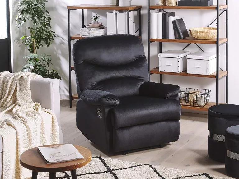 Beliani Sillón Reclinable De Terciopelo Negro ESLOV - Imagen 2