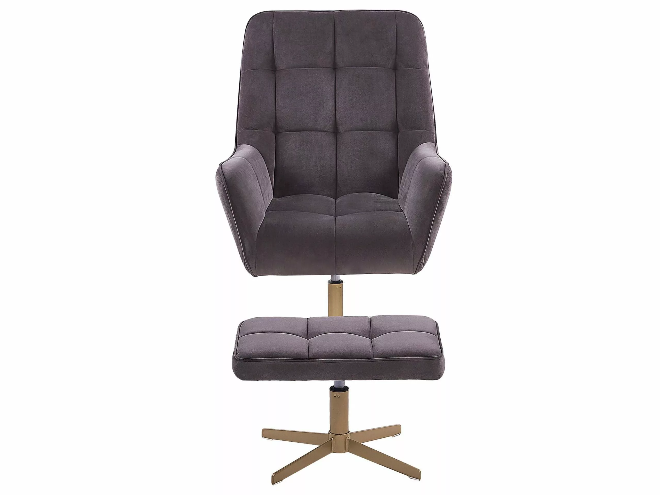 Beliani Sillón De Terciopelo Gris Pardo Con Reposapiés MOLLE - Imagen 3