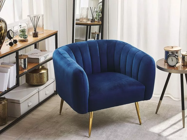 Beliani Sillón De Terciopelo Azul Oscuro/dorado LACONIA - Imagen 2