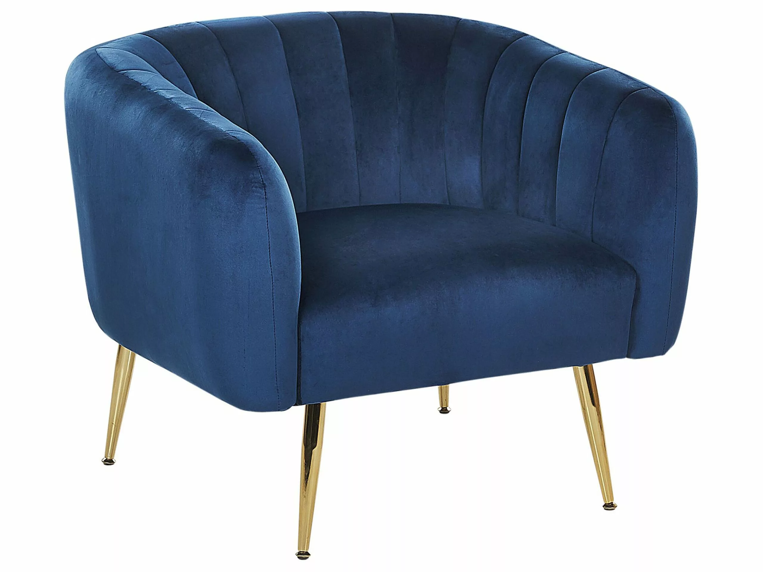 Beliani Sillón De Terciopelo Azul Oscuro/dorado LACONIA
