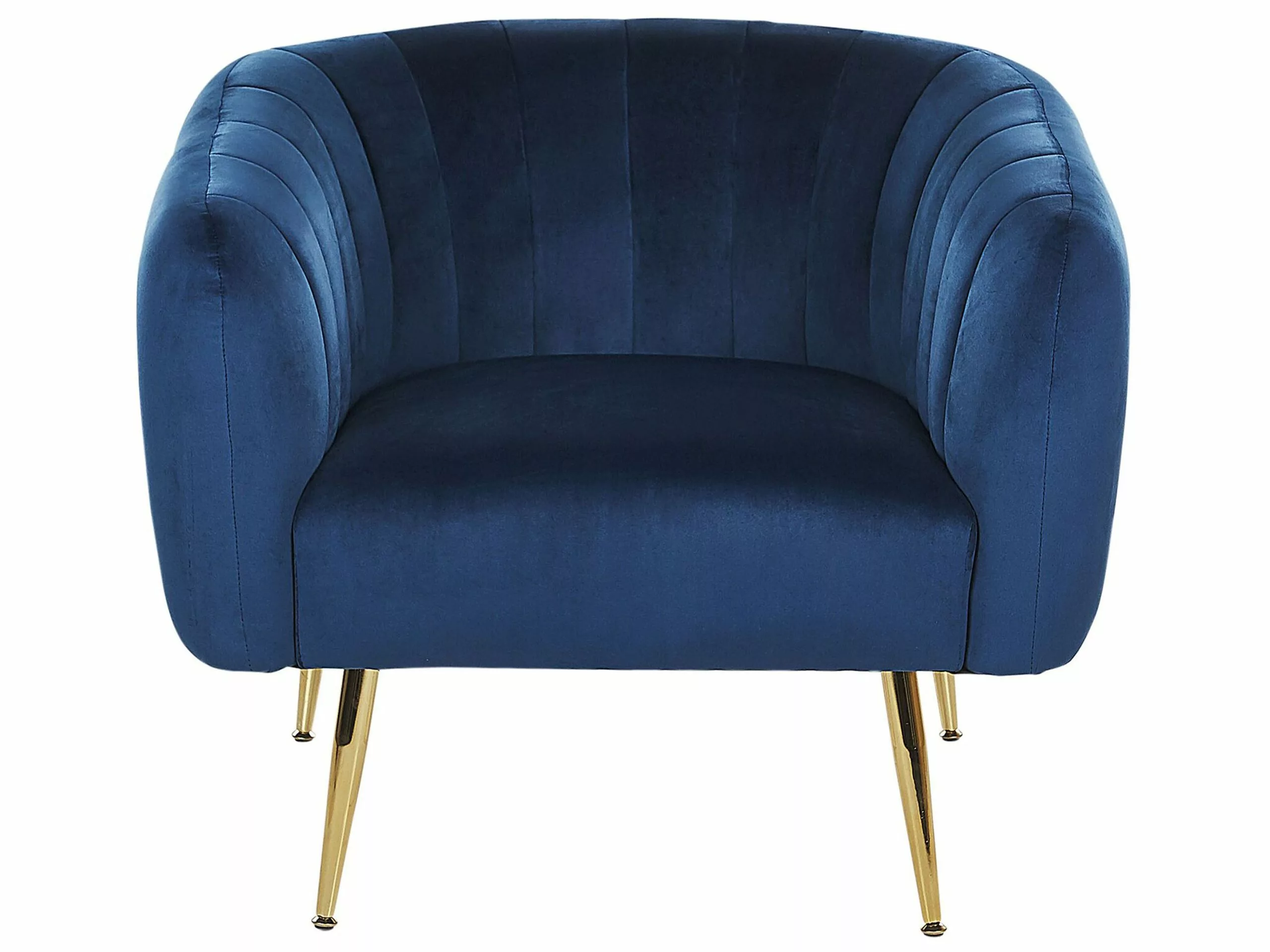 Beliani Sillón De Terciopelo Azul Oscuro/dorado LACONIA - Imagen 3