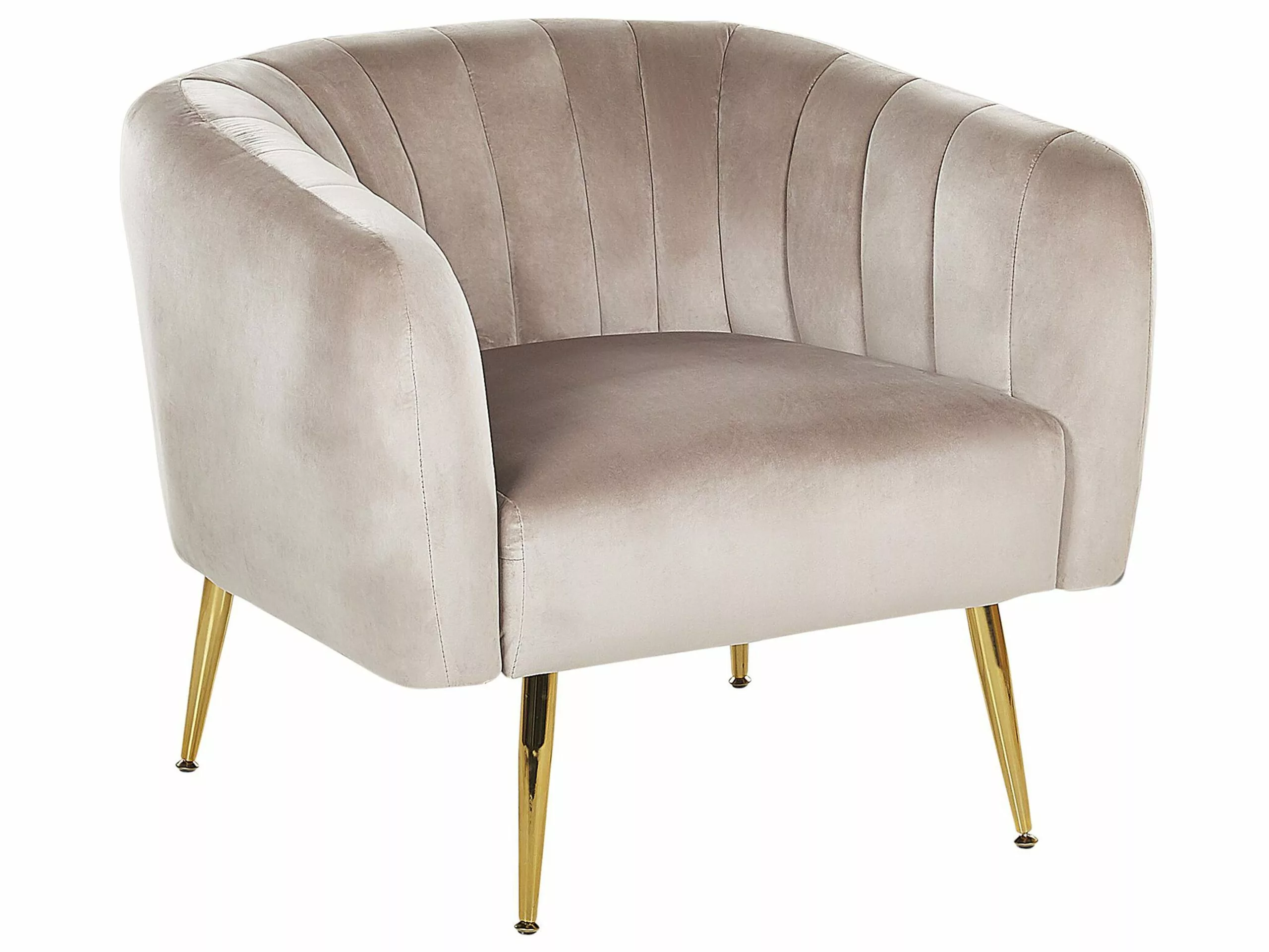 Beliani Sillón De Terciopelo Gris Pardo/dorado LACONIA