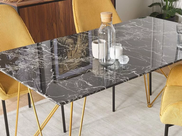 Beliani Mesa De Comedor De Vidrio Templado Blanco/negro/dorado 140 X 80 Cm KENTON 4 Beliani Mesa De Comedor De Vidrio Templado Blanco/negro/dorado 140 X 80 Cm KENTON - Imagen 4