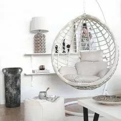 Beliani Silla Colgante En Ratán Blanca Con Soporte FANO -Sillones Ventas undef src sa picid 785779 type whitesh image