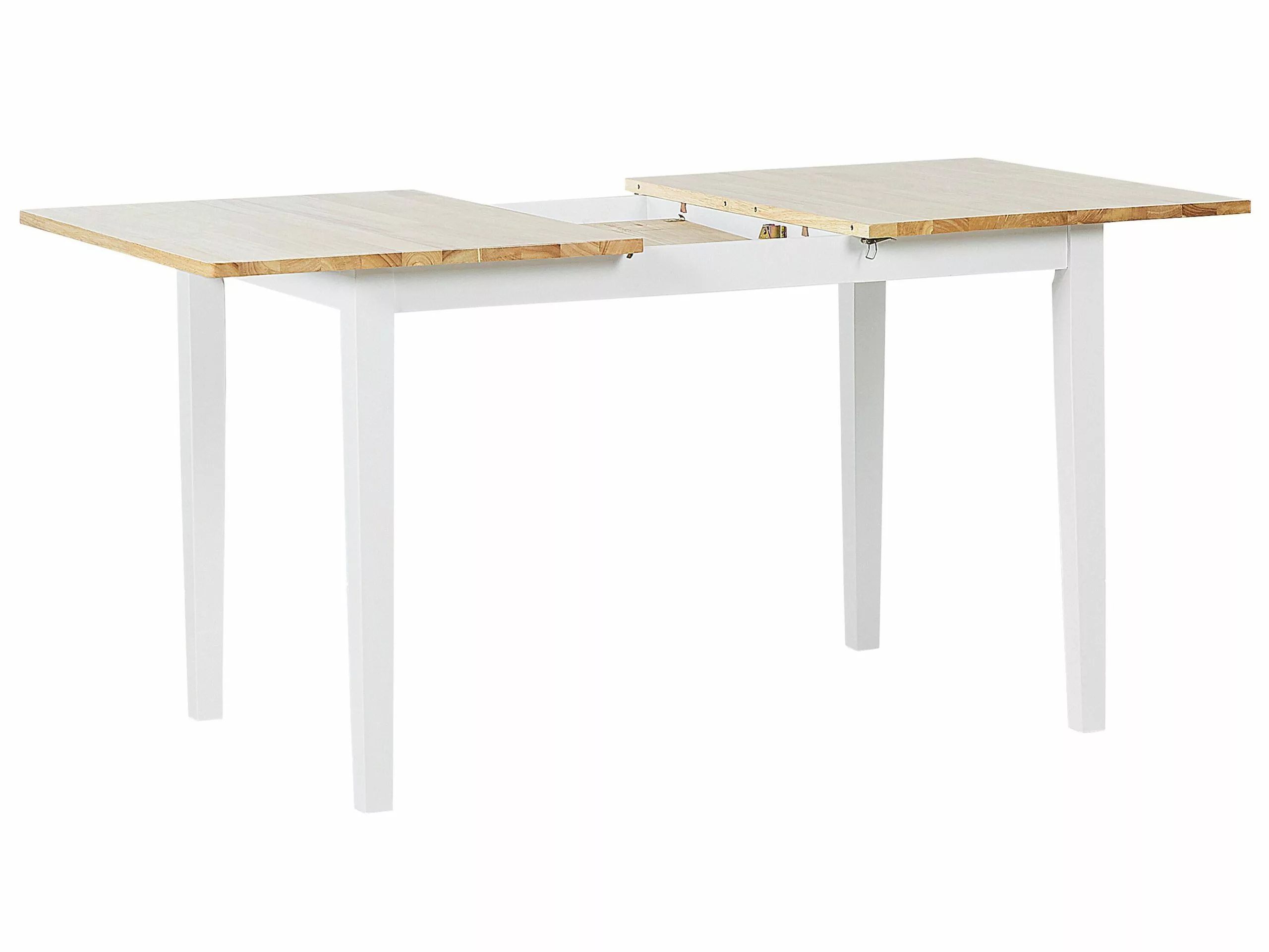 Beliani Mesa De Comedor Extensible De Madera De Caucho Clara/blanco 120/150 X 80 Cm HOUSTON 6 Beliani Mesa De Comedor Extensible De Madera De Caucho Clara/blanco 120/150 X 80 Cm HOUSTON - Imagen 6