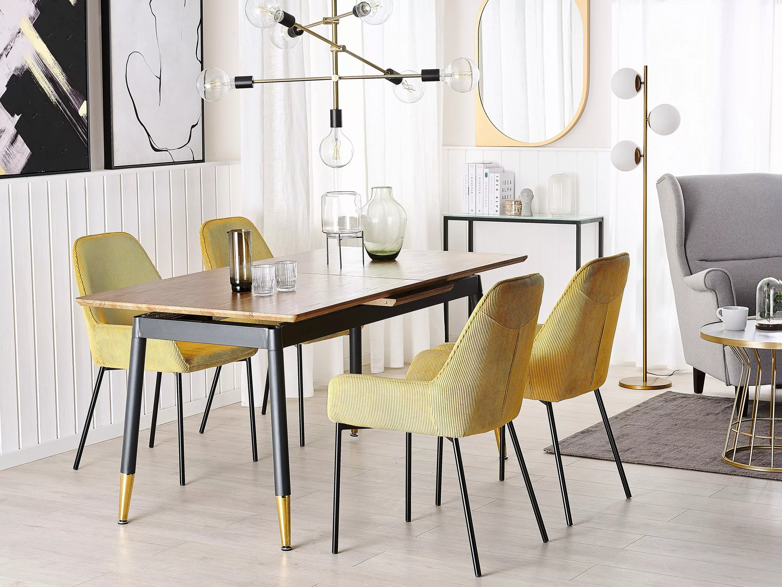 Beliani Mesa De Comedor Extensible Madera Oscura/negro/dorado 160/200 X 90 Cm CALIFORNIA 3 Beliani Mesa De Comedor Extensible Madera Oscura/negro/dorado 160/200 X 90 Cm CALIFORNIA - Imagen 3