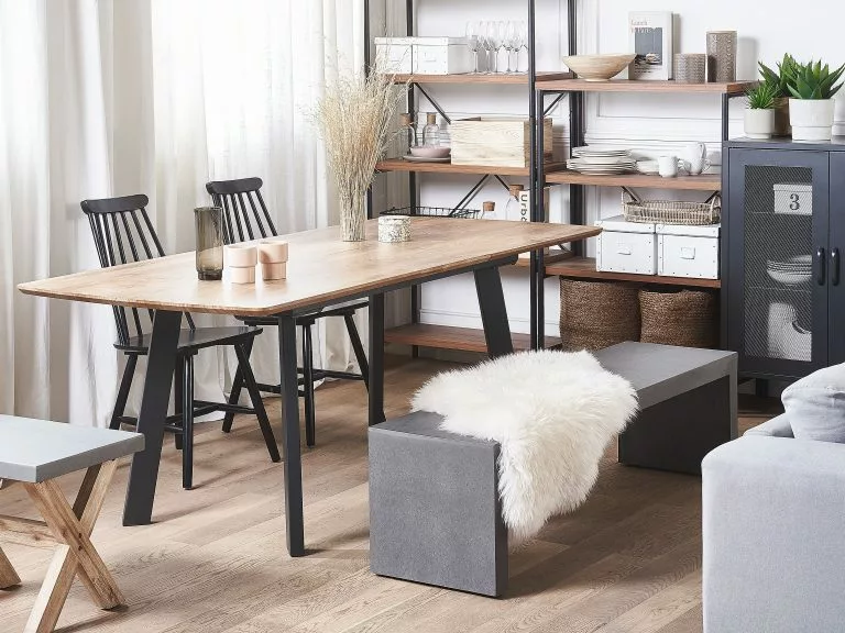 Beliani Mesa De Comedor Extensible Madera Oscura/negro 160/200 X 90 Cm SALVADOR - Imagen 2