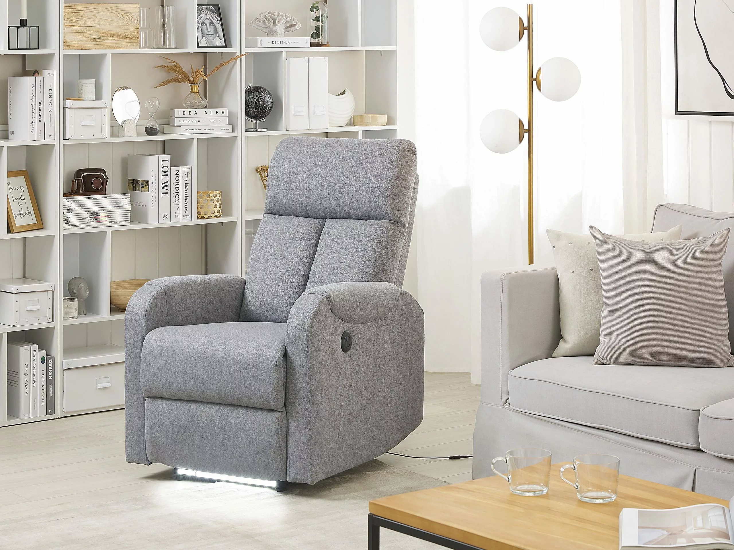 Beliani Sillón Reclinable Con LED Y Puerto USB Gris SOMERO - Imagen 3