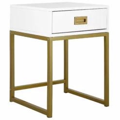 Beliani Mesa Auxiliar Blanco/dorado 40 X 40 Cm LARGO
