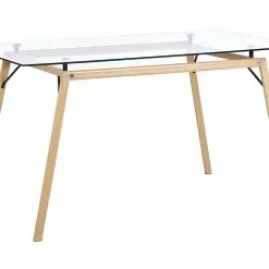 Beliani Mesa De Comedor De Vidrio Templado Transparente/madera Clara 140 X 80 Cm KAMINA