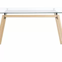 Beliani Mesa De Comedor De Vidrio Templado Transparente/madera Clara 140 X 80 Cm KAMINA -Sillones Ventas undef src sa picid 790624 type whitesh image scaled