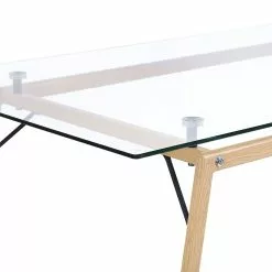 Beliani Mesa De Comedor De Vidrio Templado Transparente/madera Clara 140 X 80 Cm KAMINA -Sillones Ventas undef src sa picid 790625 type whitesh image scaled
