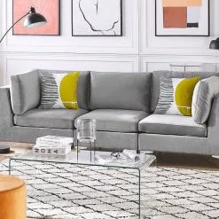 Beliani Sillón De Terciopelo Gris EVJA -Sillones Ventas undef src sa picid 790916 type whitesh image scaled