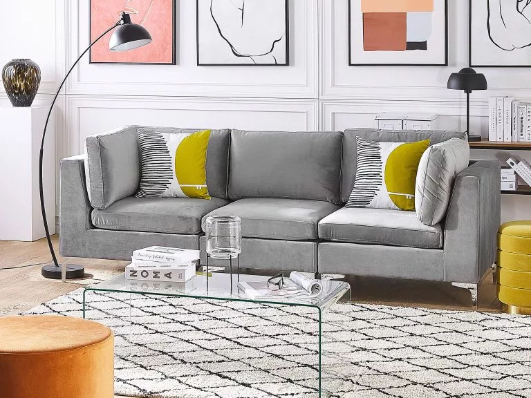 Beliani Sillón De Terciopelo Gris EVJA - Imagen 4