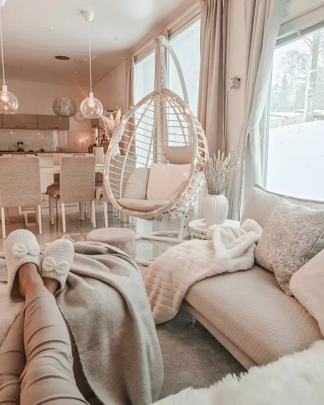 Beliani Silla Colgante En Ratán Blanca Con Soporte FANO - Imagen 7