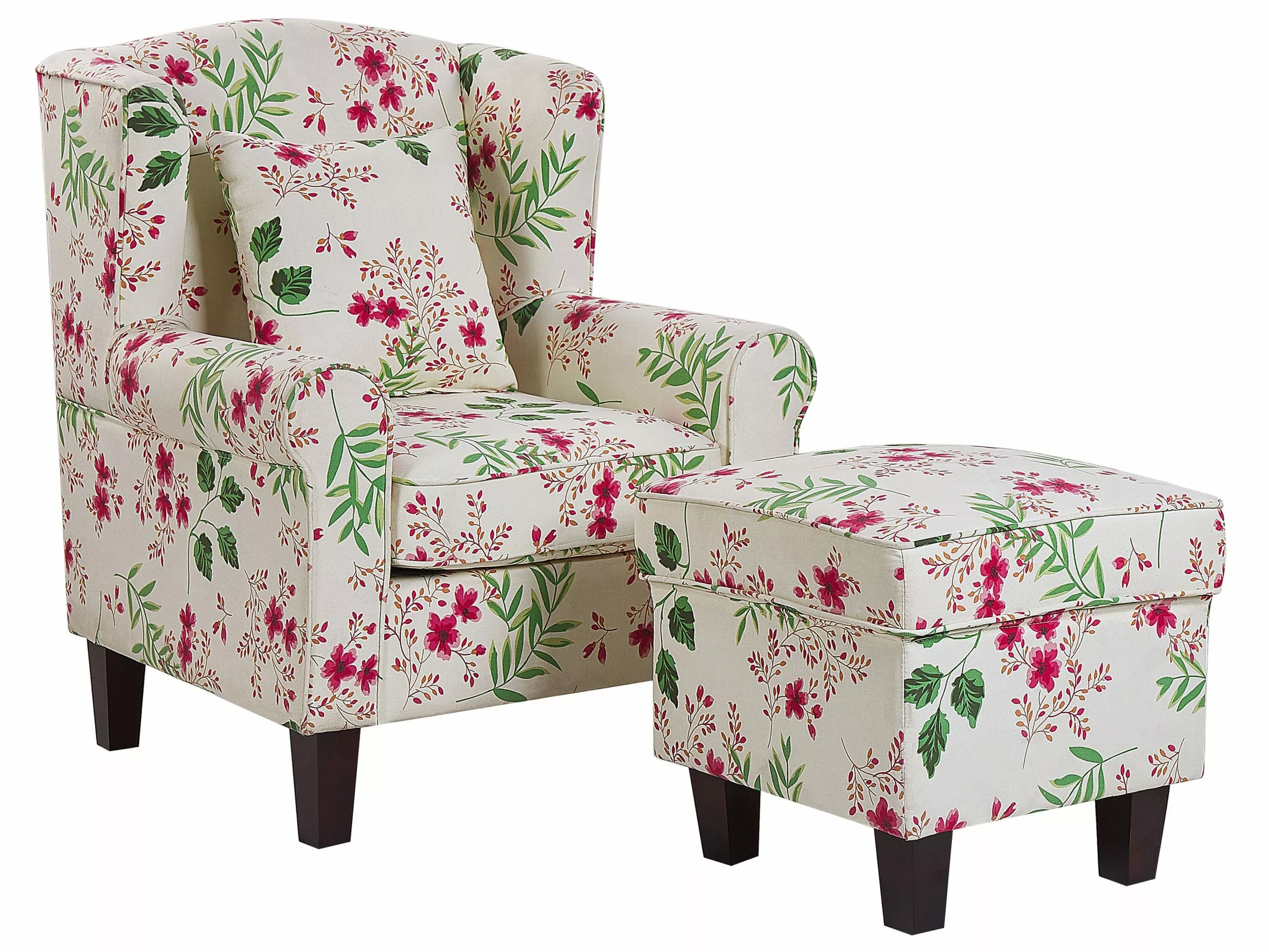 Beliani Sillón De Algodón/poliéster Beige Crema/multicolor Con Reposapiés HAMAR