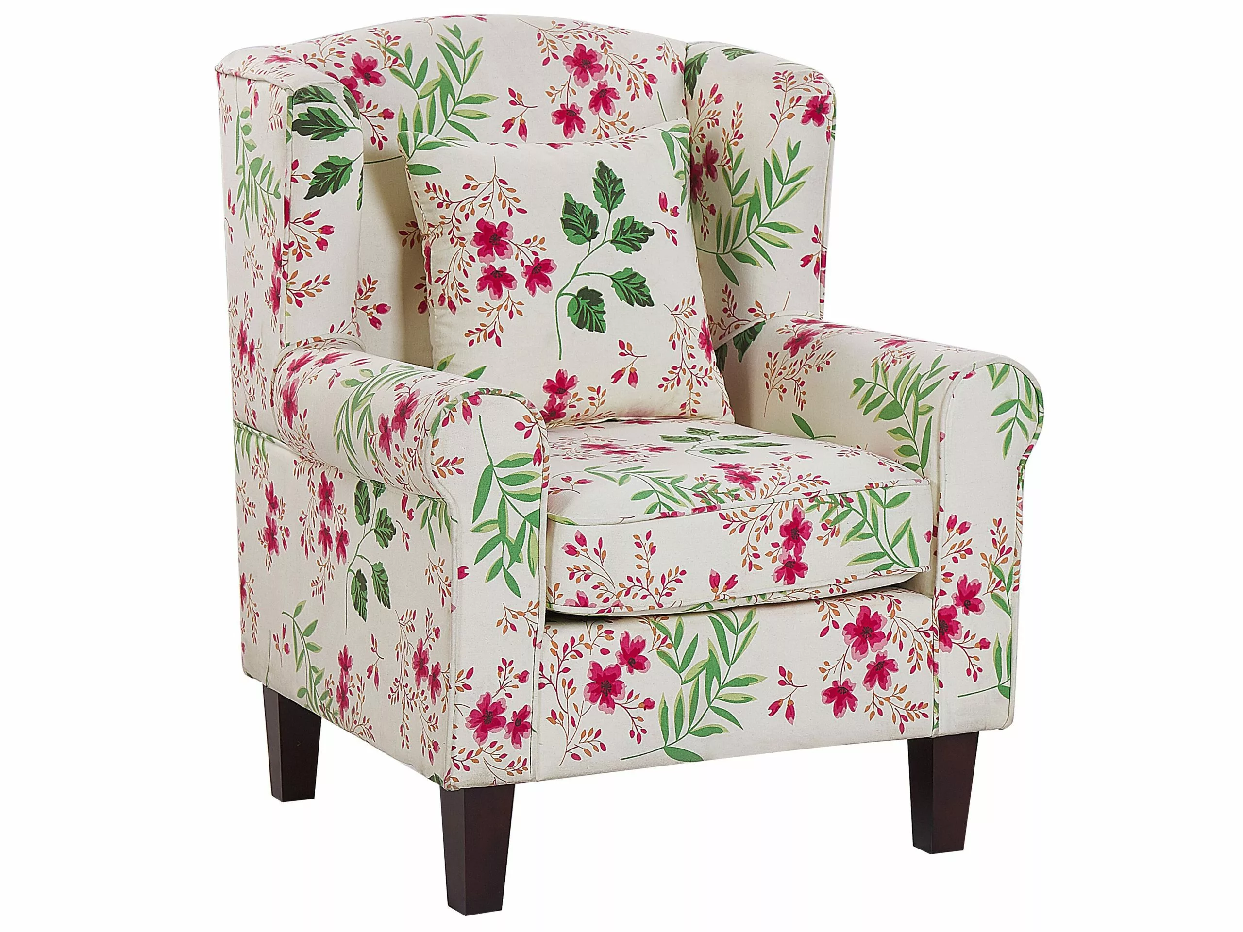 Beliani Sillón De Algodón/poliéster Beige Crema/multicolor Con Reposapiés HAMAR - Imagen 3