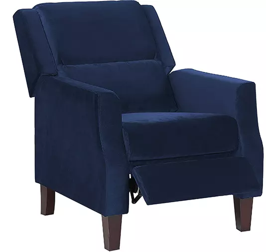 Beliani Sillón Reclinable De Terciopelo Azul Marino/madera Oscura EGERSUND - Imagen 4