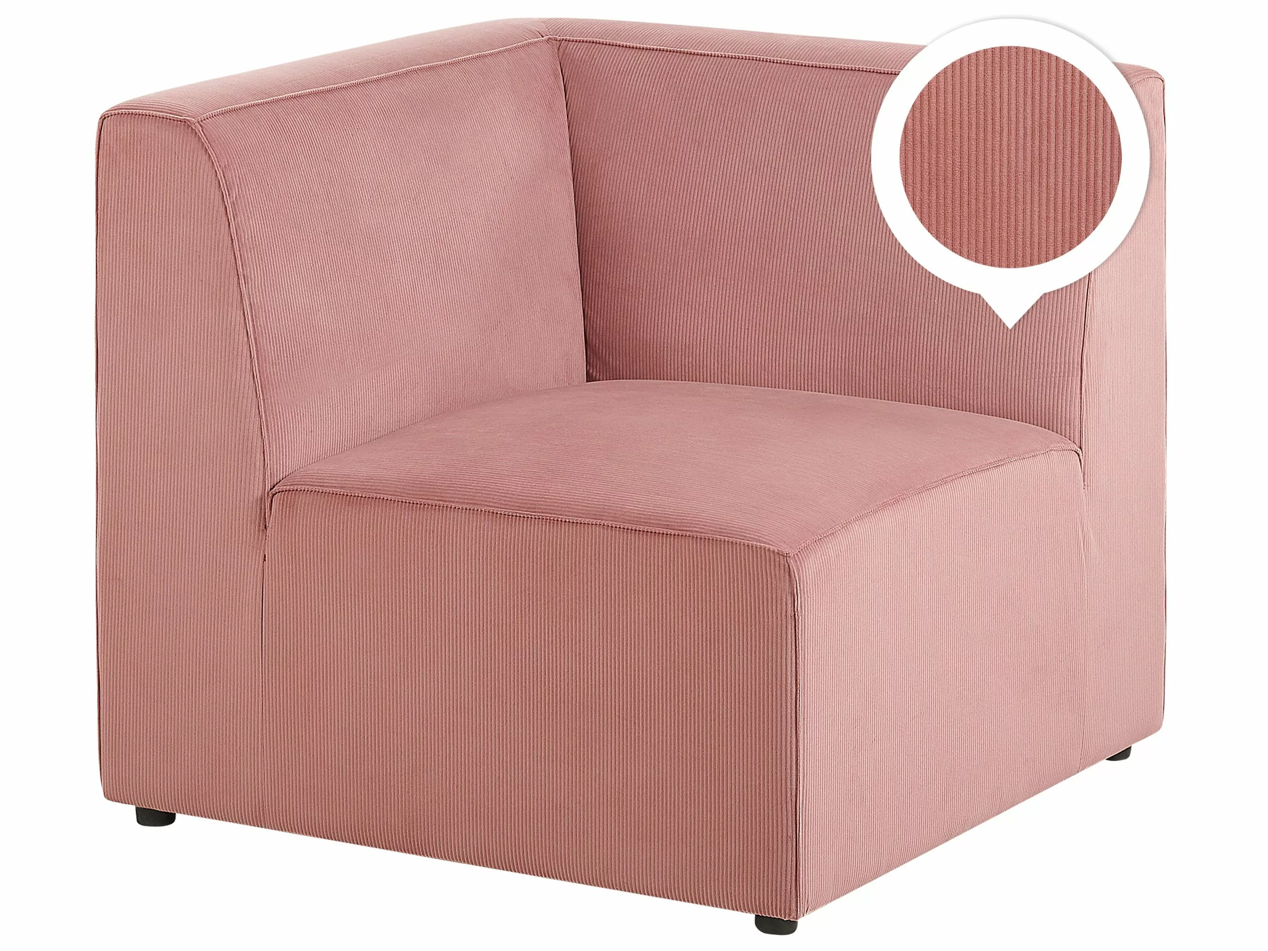 Beliani Módulo Esquinero De Pana Rosa LEMVIG 1 Beliani Módulo Esquinero De Pana Rosa LEMVIG