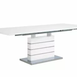 Beliani Mesa De Comedor Extensible De Vidrio Blanco/plateado 180/220 X 90 Cm HAMLER