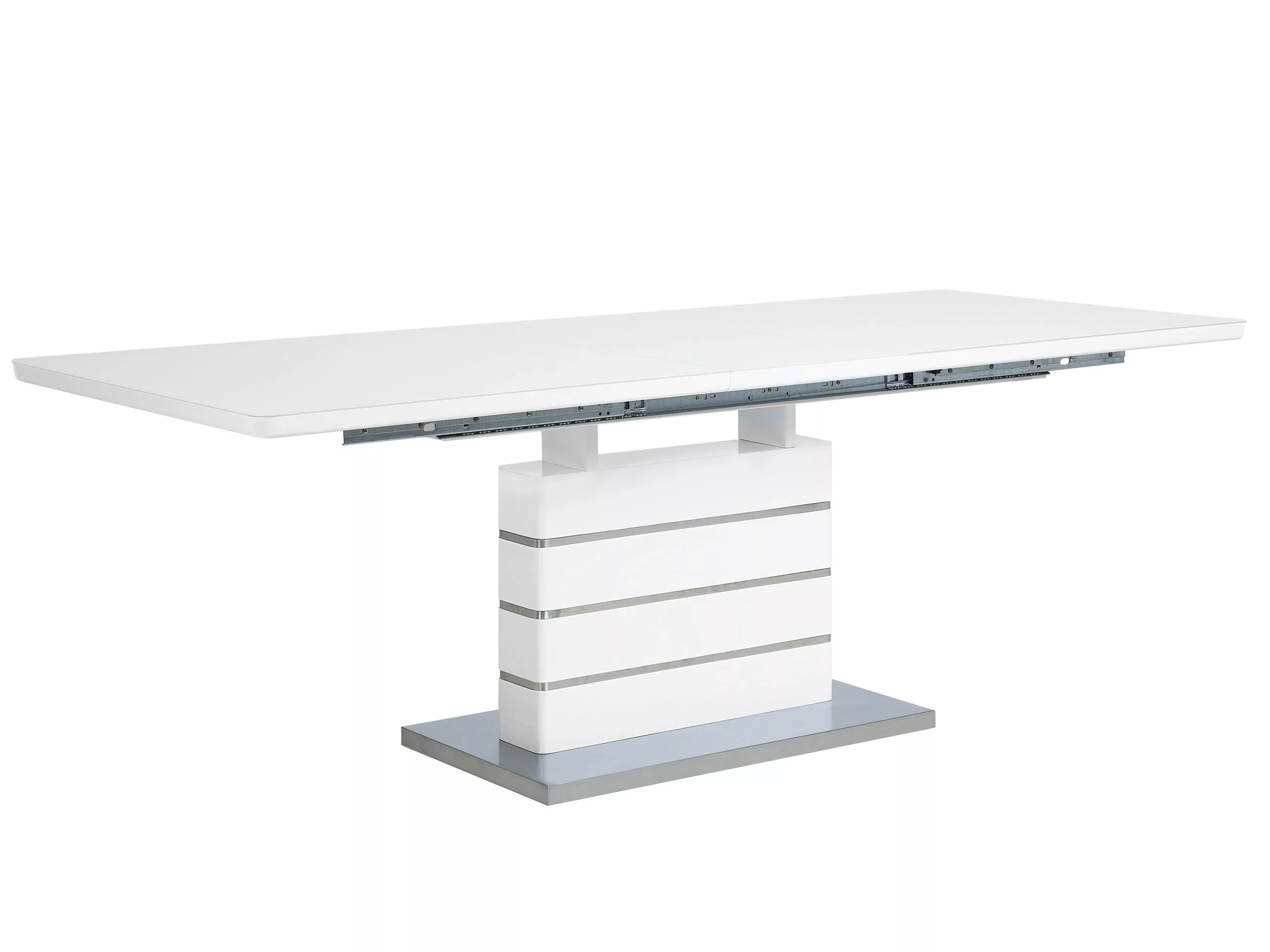 Beliani Mesa De Comedor Extensible De Vidrio Blanco/plateado 180/220 X 90 Cm HAMLER