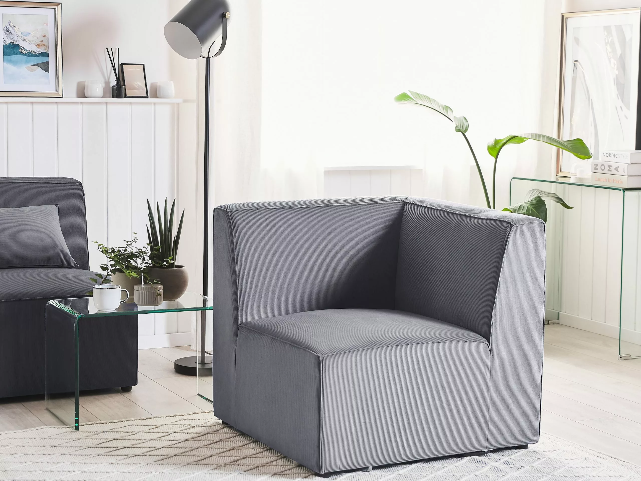 Beliani Módulo Esquinero De Pana Gris LEMVIG - Imagen 2