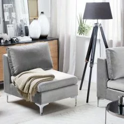 Beliani Sillón De Terciopelo Gris EVJA -Sillones Ventas undef src sa picid 797585 type color image scaled