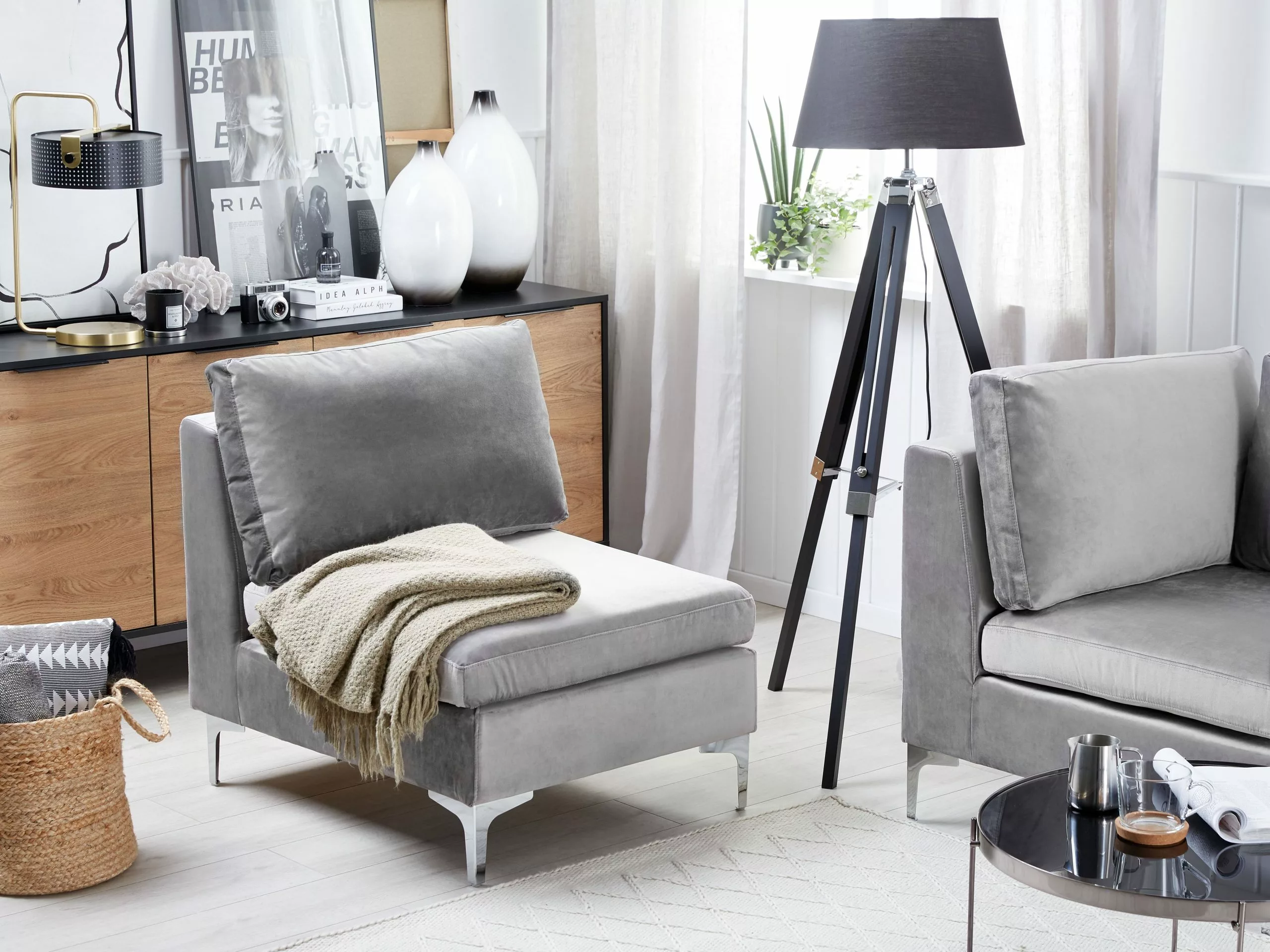 Beliani Sillón De Terciopelo Gris EVJA - Imagen 2