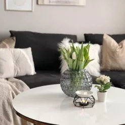 Beliani Mesa De Centro De Vidrio Templado Blanco/dorado ⌀ 80 Cm MERIDIAN II -Sillones Ventas undef src sa picid 804630 type whitesh image