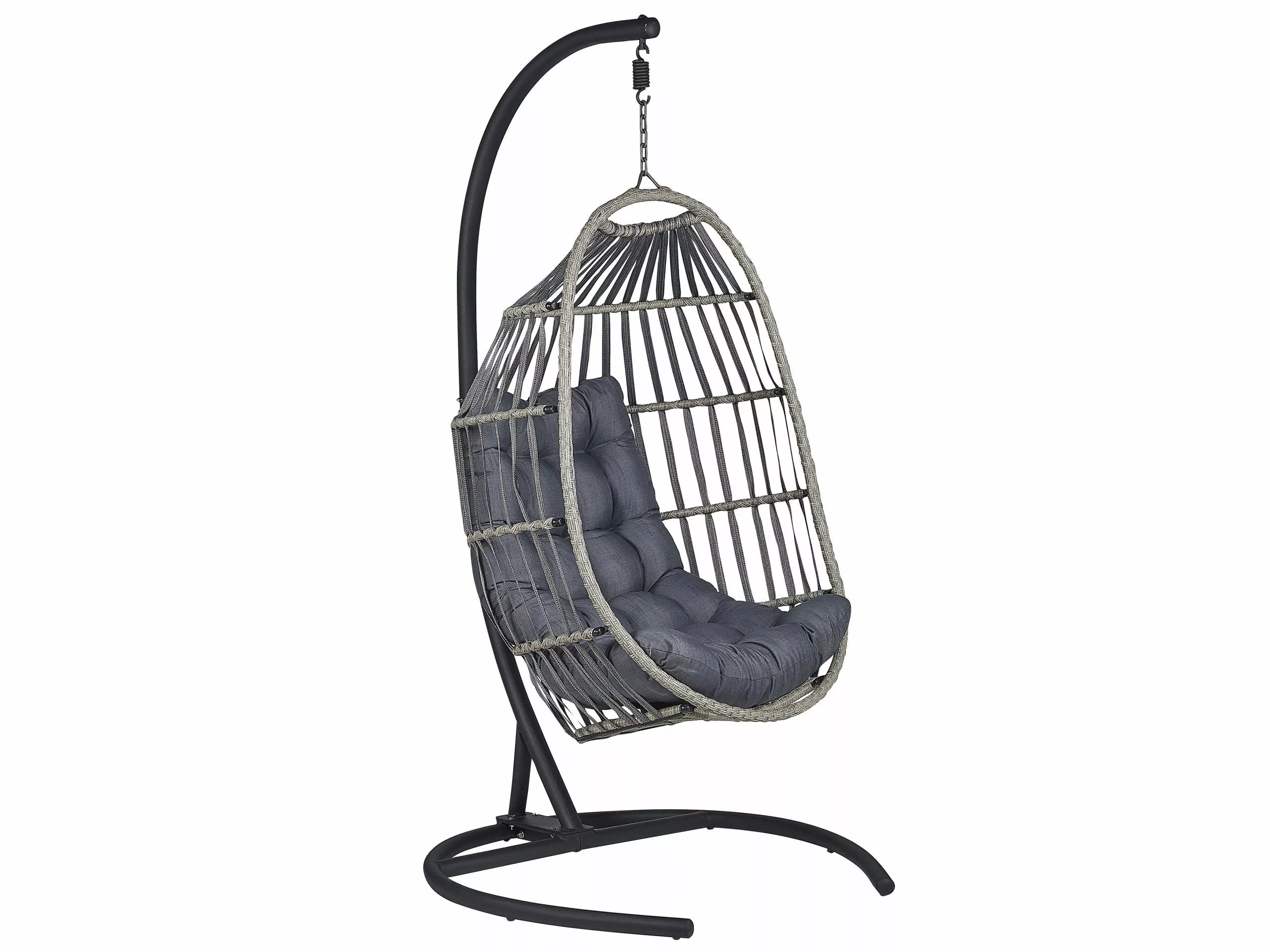 Beliani Silla Colgante De Ratán Gris Oscuro Con Soporte SESIA