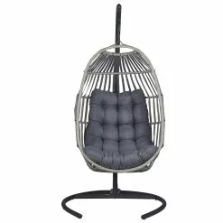 Beliani Silla Colgante De Ratán Gris Oscuro Con Soporte SESIA -Sillones Ventas undef src sa picid 806047 type whitesh image scaled