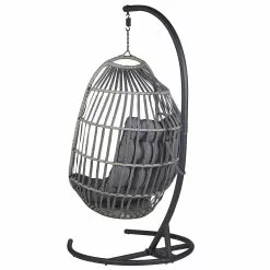 Beliani Silla Colgante De Ratán Gris Oscuro Con Soporte SESIA -Sillones Ventas undef src sa picid 806049 type whitesh image scaled