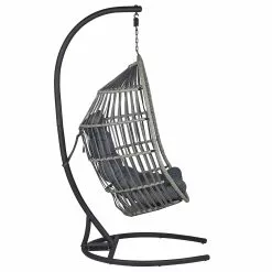 Beliani Silla Colgante De Ratán Gris Oscuro Con Soporte SESIA -Sillones Ventas undef src sa picid 806051 type whitesh image scaled